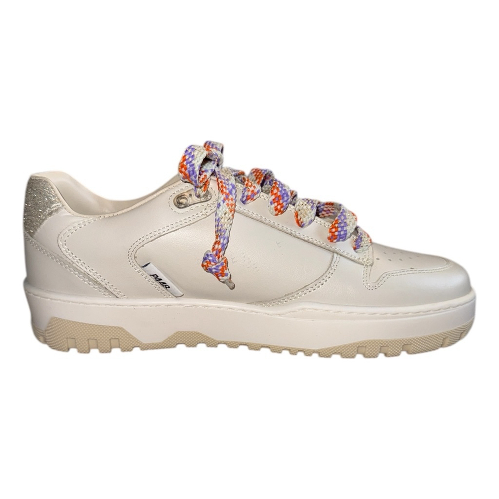 P448 Sneakers Beige Tan Lace Up Platform Sneakers with Gold Glitter Size 8 39
